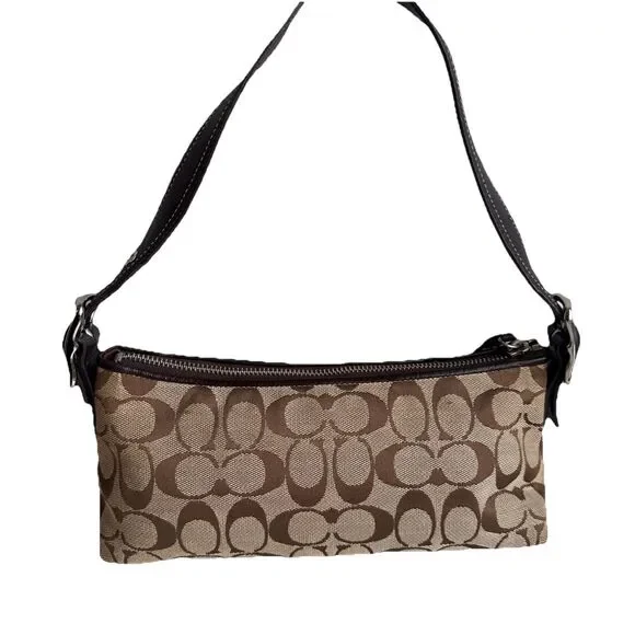 Coach Hampton Signature Jacquard Shoulder Bag Brown Red Suede Stripe Y2K Vintage - Picture 16 of 16